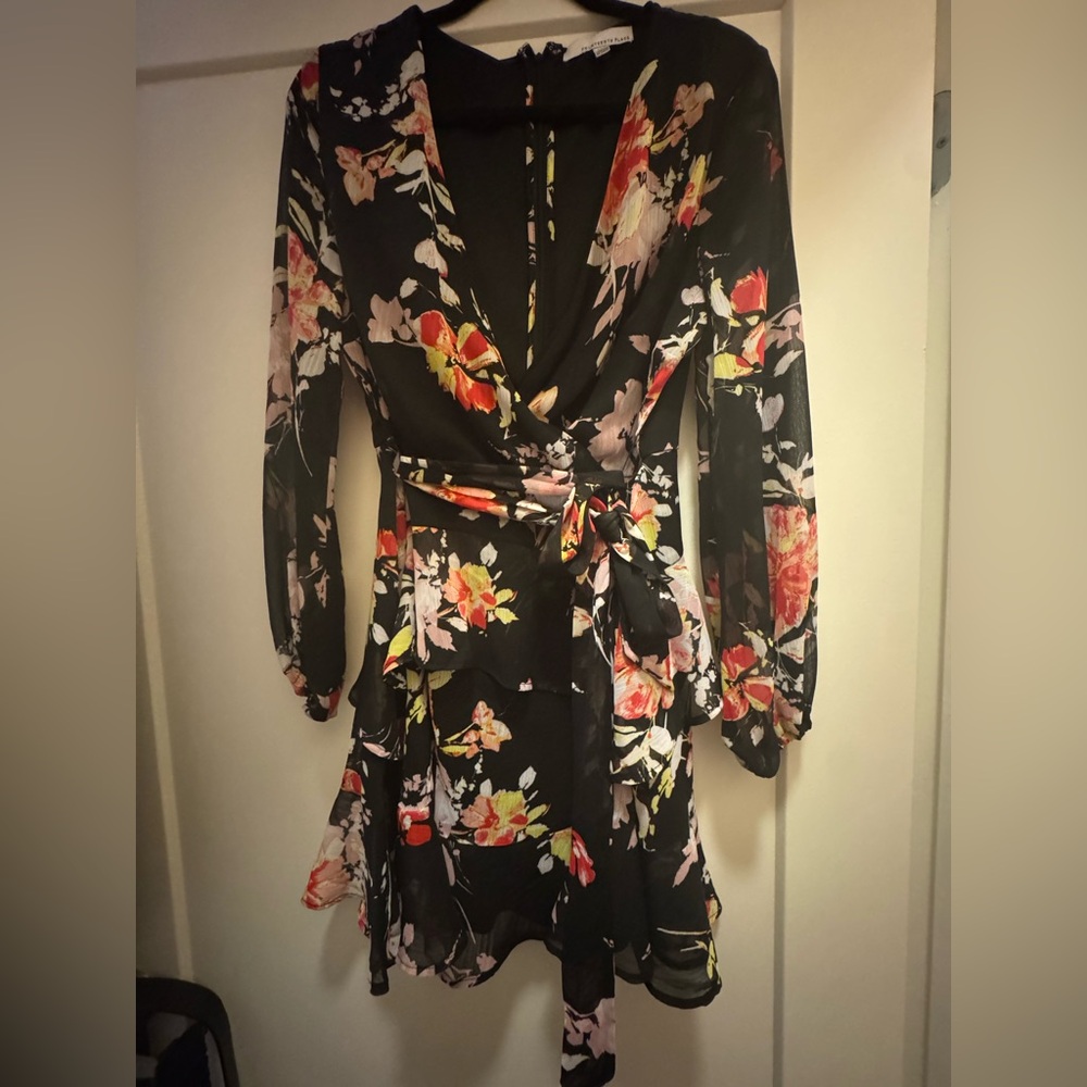 Floral Wrap Dress - Black